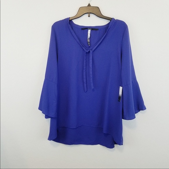 Kensie women XL blouse V-Neck bell purple - Picture 2 of 6